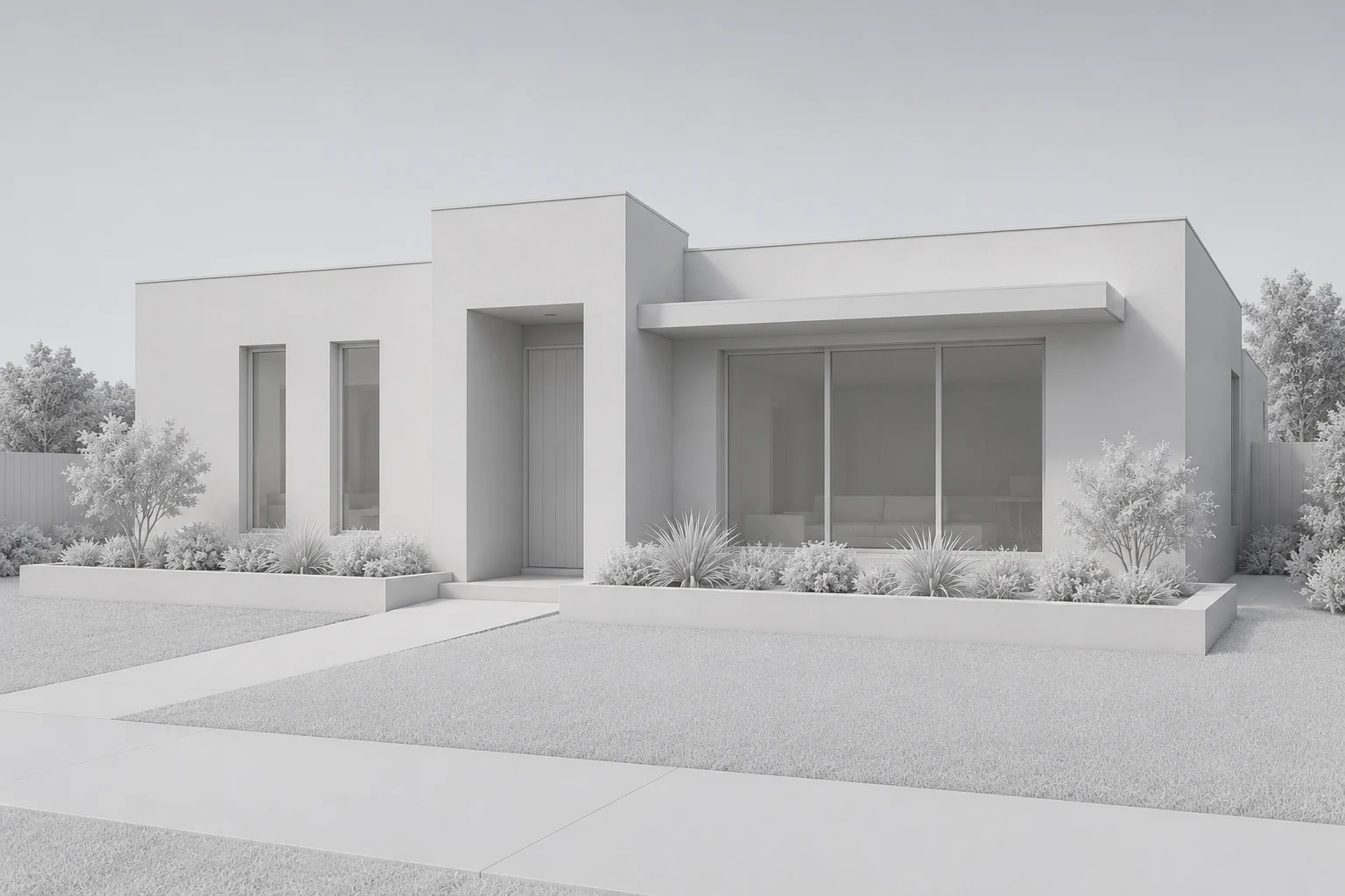 White architectural model of a contemporary single-storey home